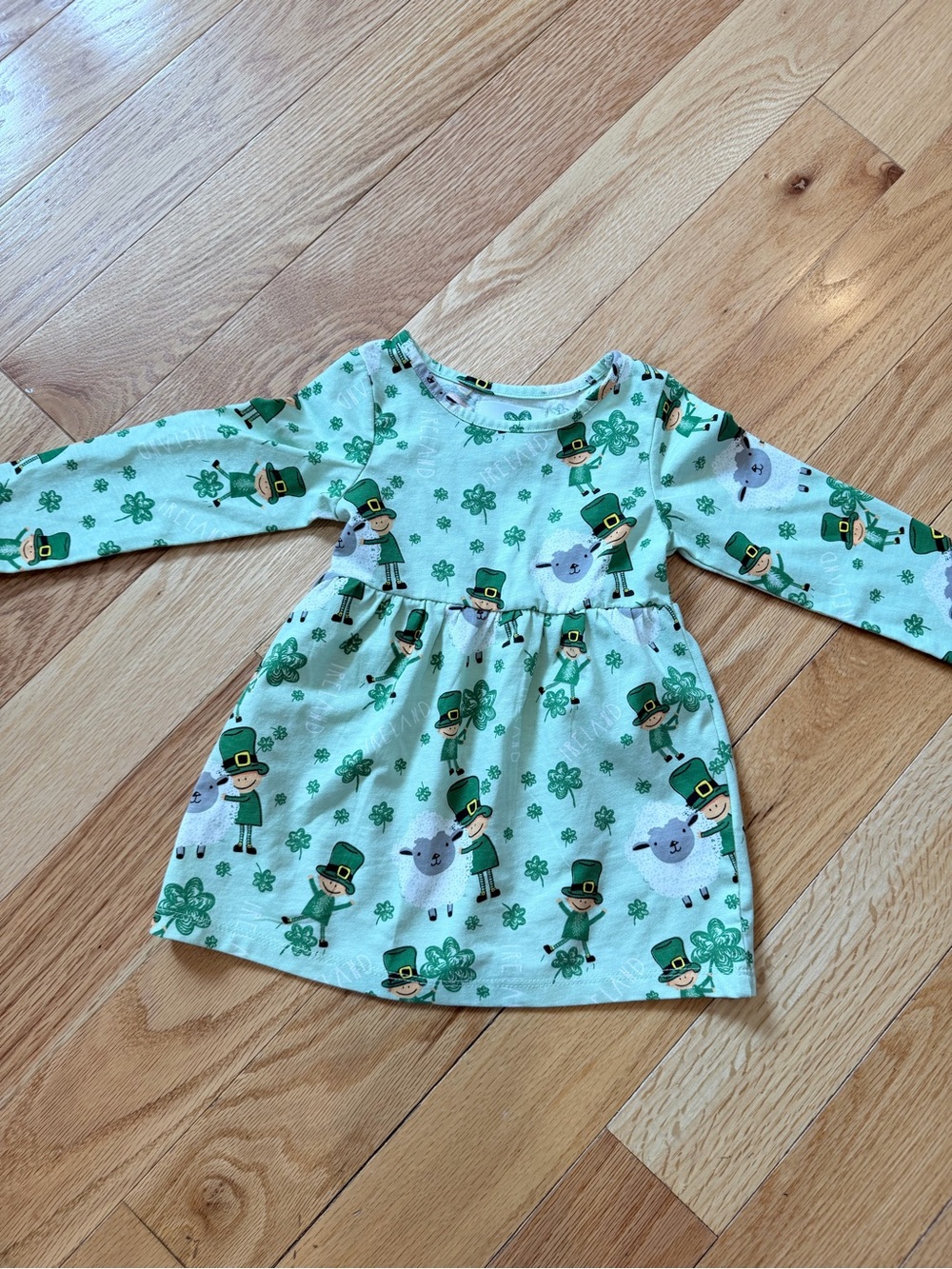 Toddler Green Shamrock & Leprechaun Print Long-Sleeve Dress 6-12M